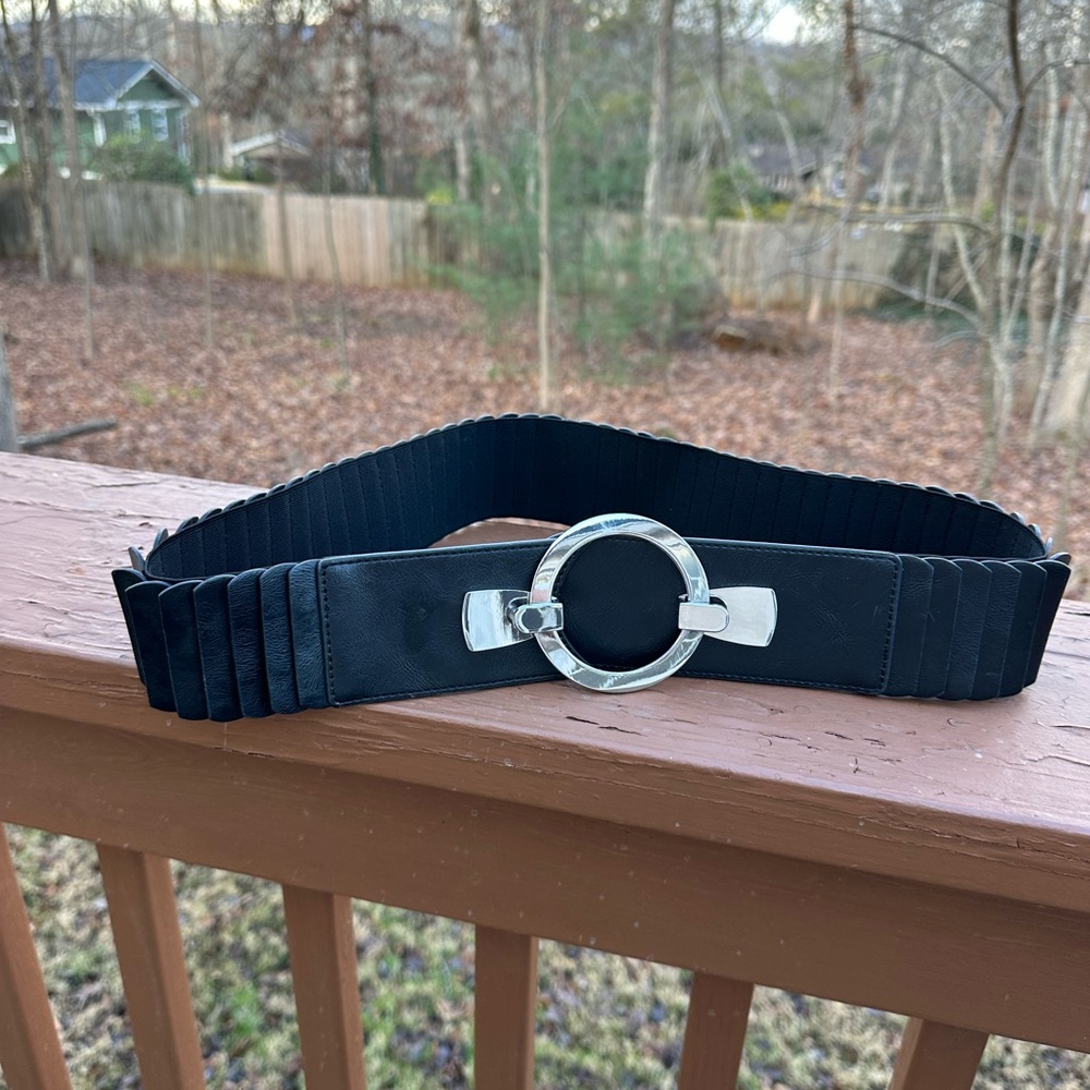 Chico’s black and silver statement belt